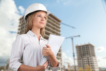 Portrait of a Beautiful Civil Engineer Working at Construction Site.