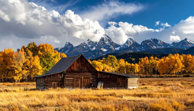 Historic Moulton Barn with Autumn Colors in Grand Teton National Park.