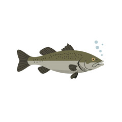 An illustration of a fish swimming, featuring bubbles and a natural color palette.
