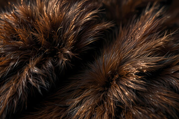 Dark brown fur texture background with soft shadows and depth.