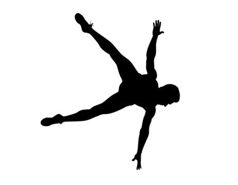 Active Man Silhouette in Motion Performing Sitting and Tumbling Exercise Poses”