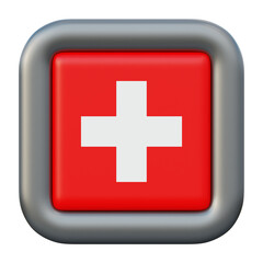 3D Rendered Swiss Flag Button Icon.