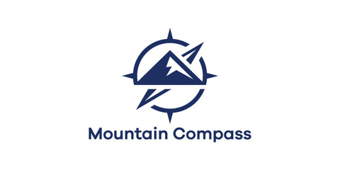 Mountain Compass Logo, Navigation Adventure, Landscape Symbol