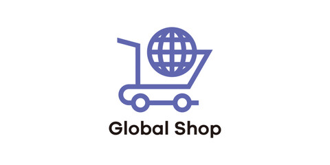 Global Shop Logo, Online Market, E-commerce Symbol