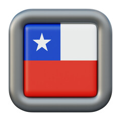 Obraz premium Chilean Flag Icon 3D Rendered Square Button with Metallic Border.