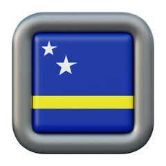 Curacao Flag 3D Icon Button on White Background.