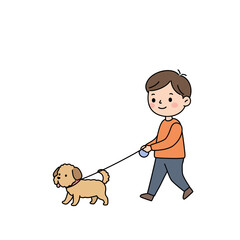 A boy walking a dog on a leash, enjoying a leisurely outdoor activity.