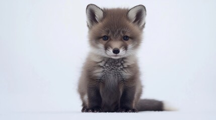 Obraz premium Cute fox kit studio portrait, winter background, pet advertisement