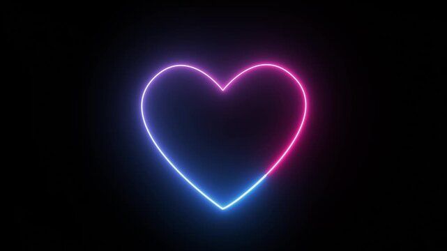 Neon heart suit icon. Glowing neon hearts sign, outline card suit symbol and silhouette.