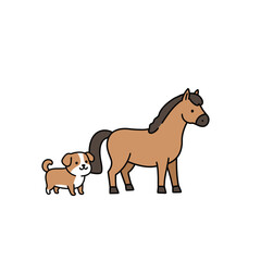 A cartoon dog and horse standing side by side in a simple illustration.