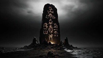 Mysterious Rune Stone Illuminated In A Dark Landscape - Powered by Adobe