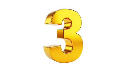 3D golden number 3 metal icon or symbol for business, finance, and currency like a coin or dollar sign