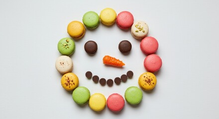 Macaroon snowman festive arrangement on white background