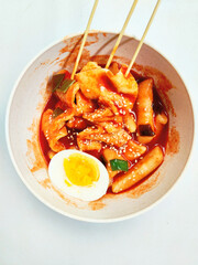 A Delicious Bowl of Tteokbokki, Popular Korean Spicy Stir-fried Rice Cakes (Ddukbokki)