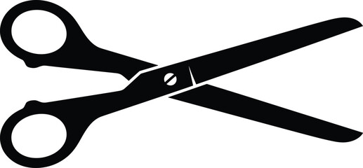 Black silhouette of scissors icon isolated on white background, cutting tool illustration, symbol for craft, sewing, barber, and office work