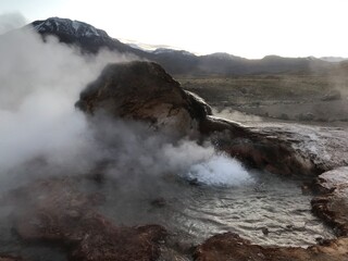 Steam Rising from Fumaroles at El Tatio Geothermal Field, geysers