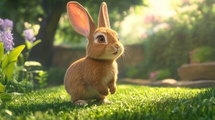 Cute bunny garden spring sunrise animation