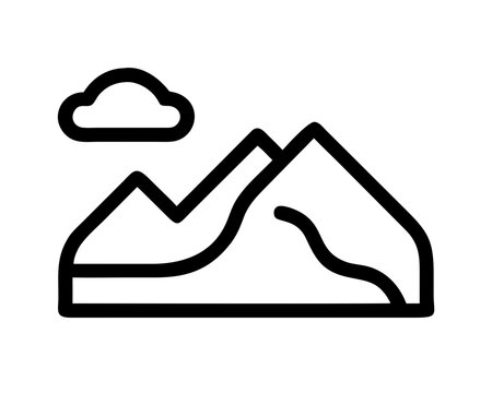 Simple mountain landscape icon with cloud