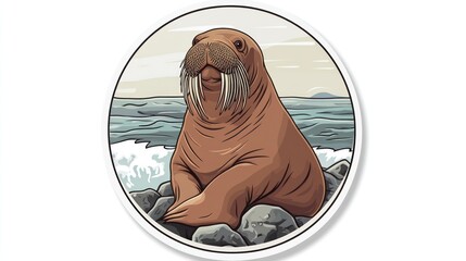 Arctic walrus resting ocean rocks sticker design