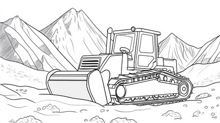 Mountain bulldozer illustration, land clearing, design