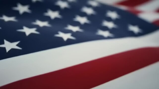 Close-up view of a gently waving American flag with vivid colors and detailed stars, symbolizing patriotism