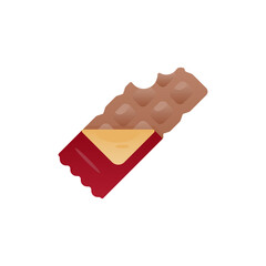 Chocolate Bar Gradient Icon Bitten Square Shape Red Wrapper Vector Illustration Food Sweet Dessert Brown Cocoa Delicious Unwrapped Transparent Background