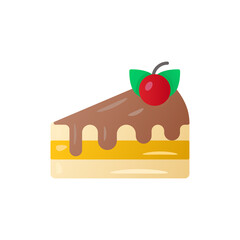 Chocolate Cake Slice Icon with Cherry Topping on Transparent Background