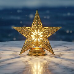 Ornate golden star decoration on tabletop festive holiday ornament