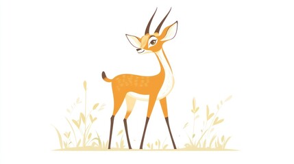 Cute cartoon gazelle standing savanna grassland illustration