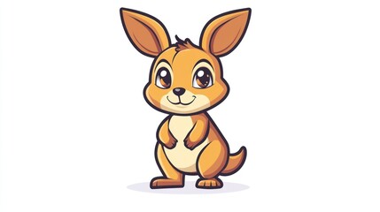Cute cartoon kangaroo, standing, white background, children's book illustration