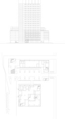 Architectural Drawing and Building Floor Plan | Architectural Design Sketch | Technical Line Drawing of Building Layout | Interior and Exterior Architecture Blueprint
