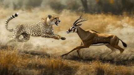 Cheetah hunting impala savanna grassland chase