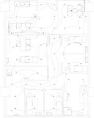 2D Interior Drawing and Furniture Layout Plan in Clinic with Electrical Switch and Wiring Design | Technical Interior Plan for Clinic Electrical System