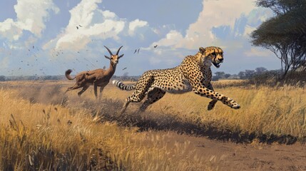 Cheetah chasing gazelle in African savanna (1)