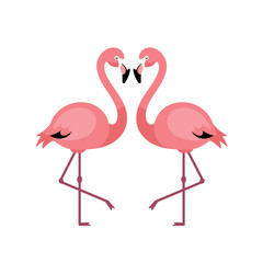 Naklejka premium Two stylized pink flamingos facing each other, showcasing a playful and romantic design.
