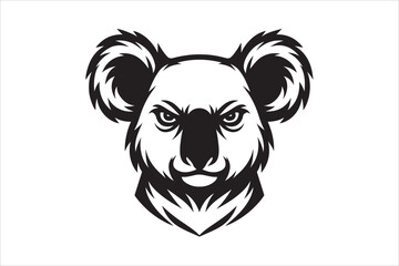 white and black Koala hed silhouette vector or white background 