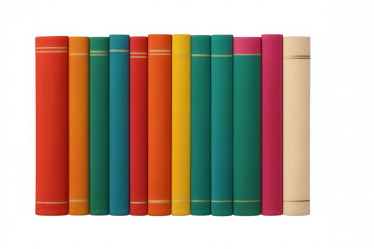 Colorful books lining a bookshelf, showing bright spines for reading, education, and knowledge