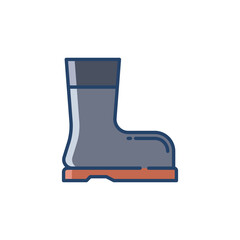 A stylized cartoon boot with a grey upper dark grey top trim and an orange sole depicted against a plain