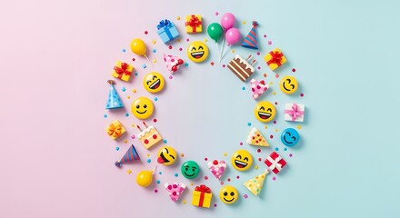Colorful Birthday Emojis in Creative Flat Lay