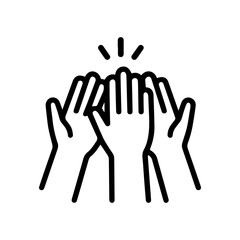 Hands raised together icon — volunteering, teamwork, and collaboration symbol representing group effort, unity, and community support

