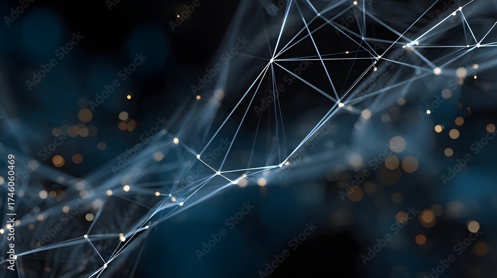 Wall mural Abstract Network Connections with Light Particles on a Dark Background Representing Digital Innovation