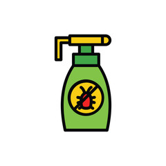 Green spray bottle with a yellow bugban symbol on the front