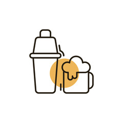 Cocktail Shaker and Beer Mug Outlined Illustration on Transparent Background