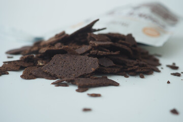 Chocolate snacks spread on a white surface