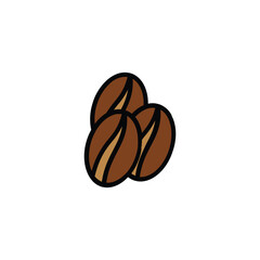 Three coffee beans clumped together each outlined in black and split by a curved tancolored line