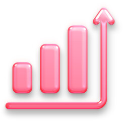 Cute 3D Pink Glossy Growth Chart Icon for Sales Report