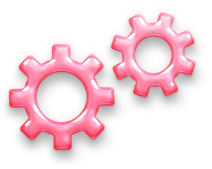 Cute 3D Pink Glossy Gears Icon for Skincare Process