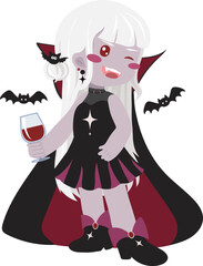 Illustration of a Vampire Girl with Wine
