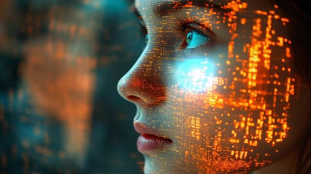 Digital Face Transformation with Futuristic Technology Overlay.