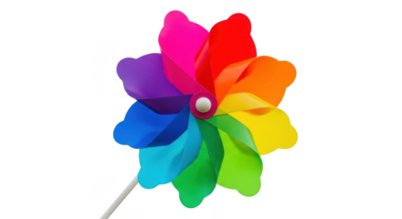 Vibrant rainbow pinwheel toy spinning outdoors capturing joyful childhood moments